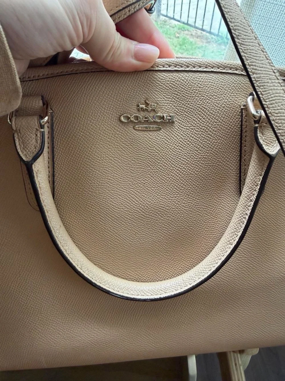 Coach Pebble Leather Satchel in Light Beige